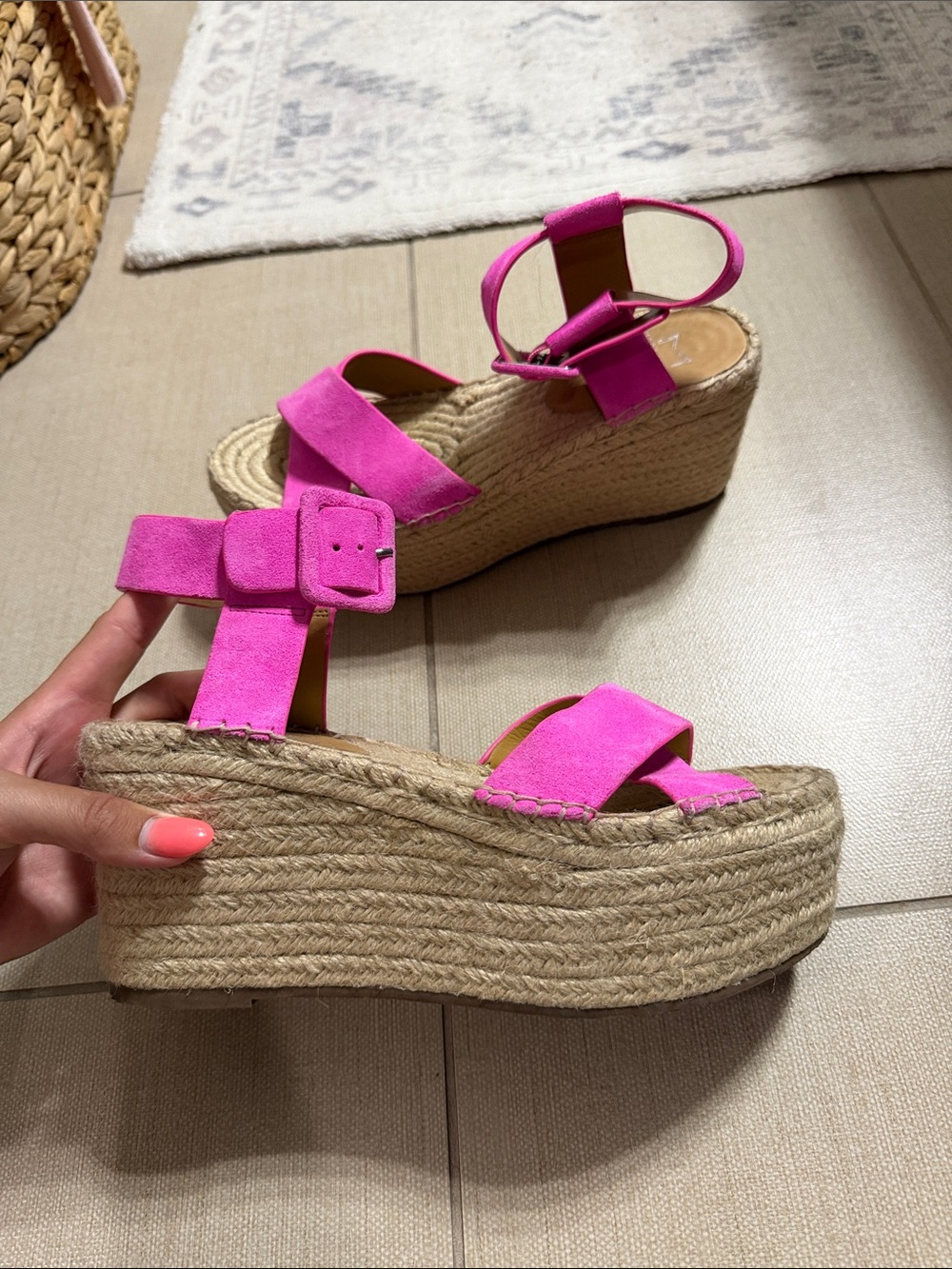 Marc Fisher Hot Pink Suede Espadrille Wedge Sandals